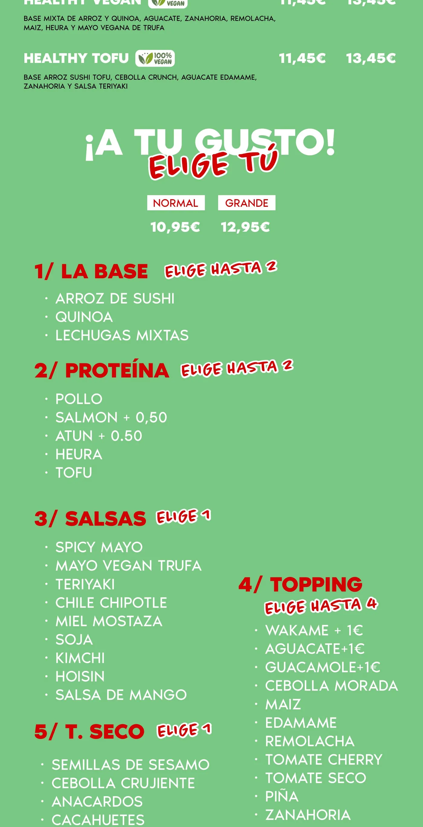 Carta de Umami, comida: crea tu poke