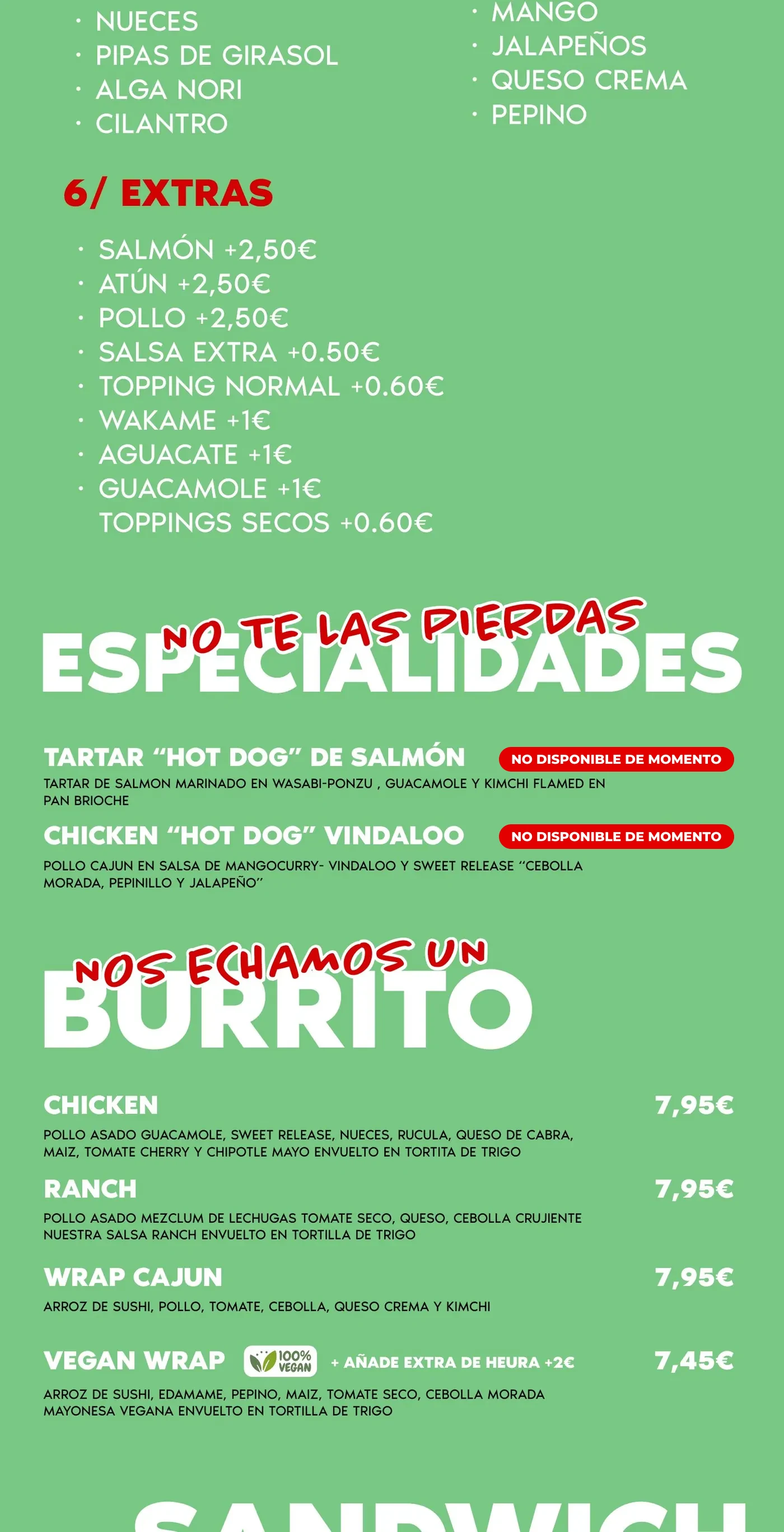 Carta de Umami, comida: especialidades y burritos